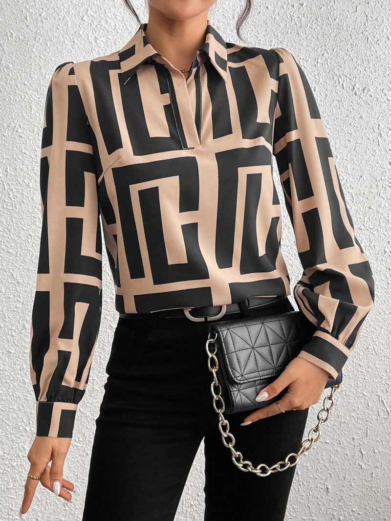 Long Sleeve Allover Print Casual Shirt With Shirt Collar