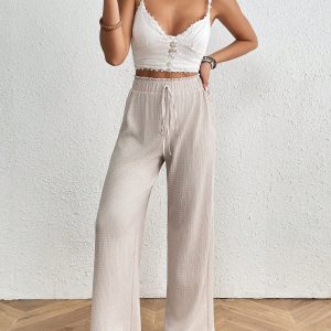 Women's Solid Color Casual Elastic Waist Flowy Pants