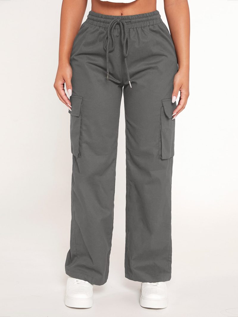 Drawstring Waist Flap Pocket Cargo Spring Pants