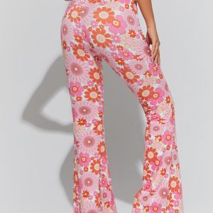 Floral Print High Waist Flare Leg Pants
