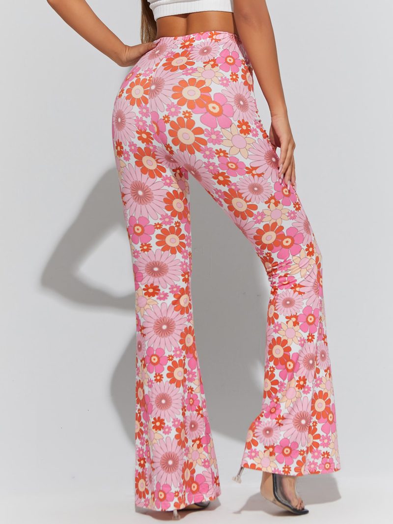 Floral Print High Waist Flare Leg Pants