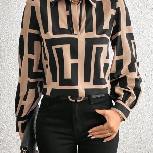 Long Sleeve Allover Print Casual Shirt With Shirt Collar