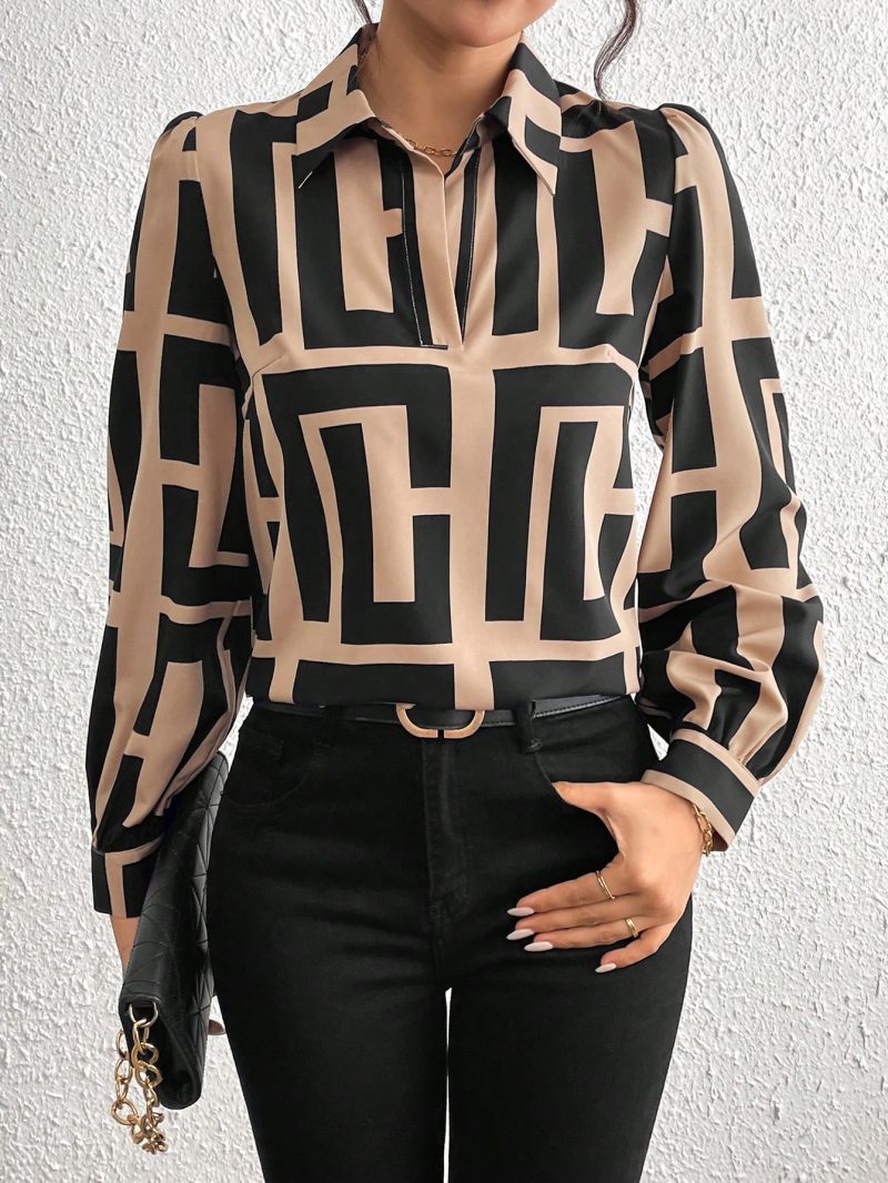 Long Sleeve Allover Print Casual Shirt With Shirt Collar