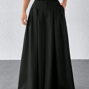 Solid Fold Pleated Wide Leg Pants