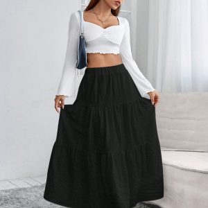Women's Solid Color Ruffled Hem Casual Skirt