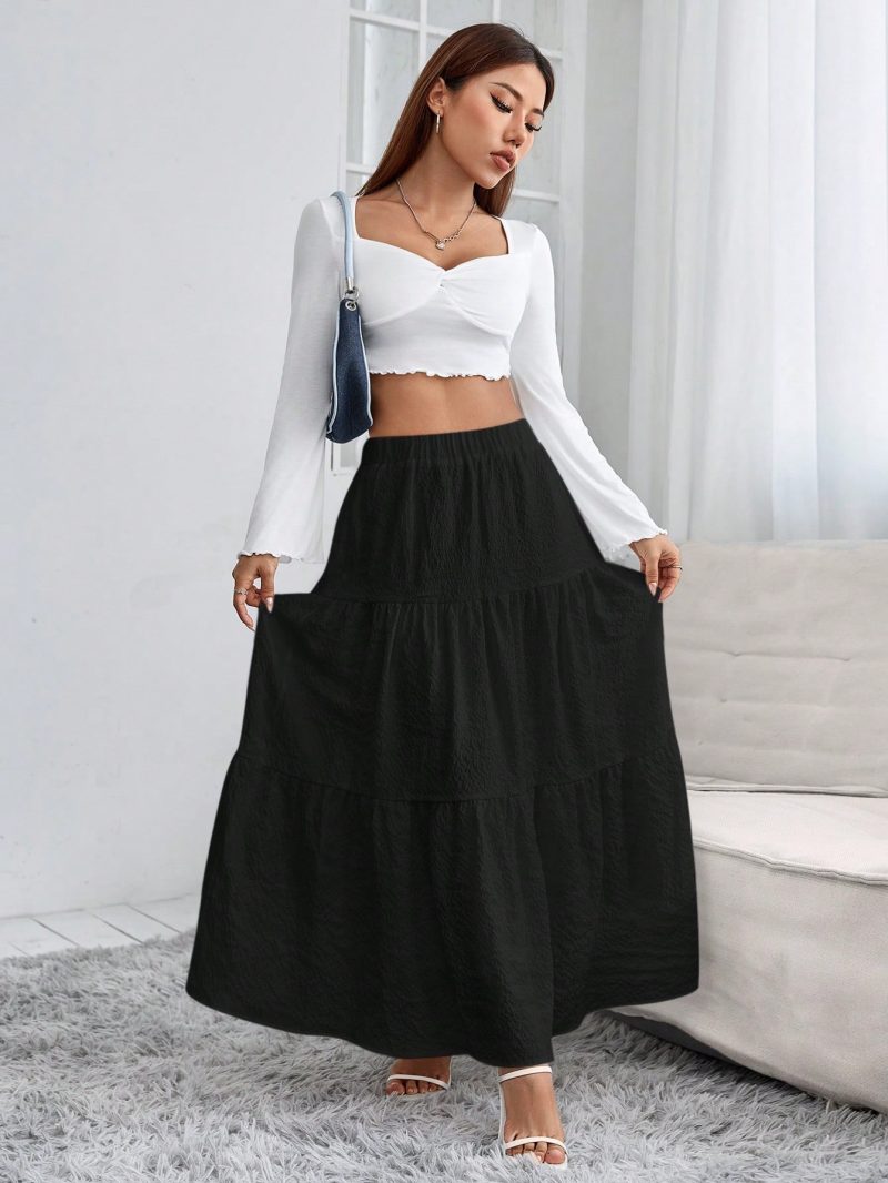 Women's Solid Color Ruffled Hem Casual Skirt