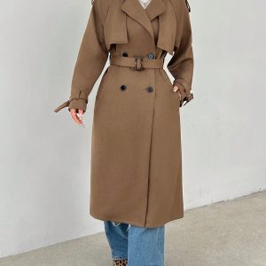 Brown Woven Women's Windbreaker Jacket Suitable For Autumn And Winter