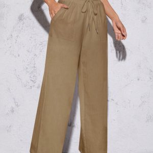 Women's Solid Color Simple Daily Style Belted Long Pants