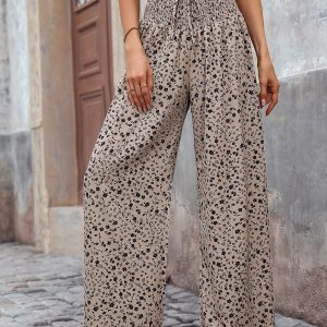 Women's Ditsy Floral Drawstring Waist Straight Leg Pants