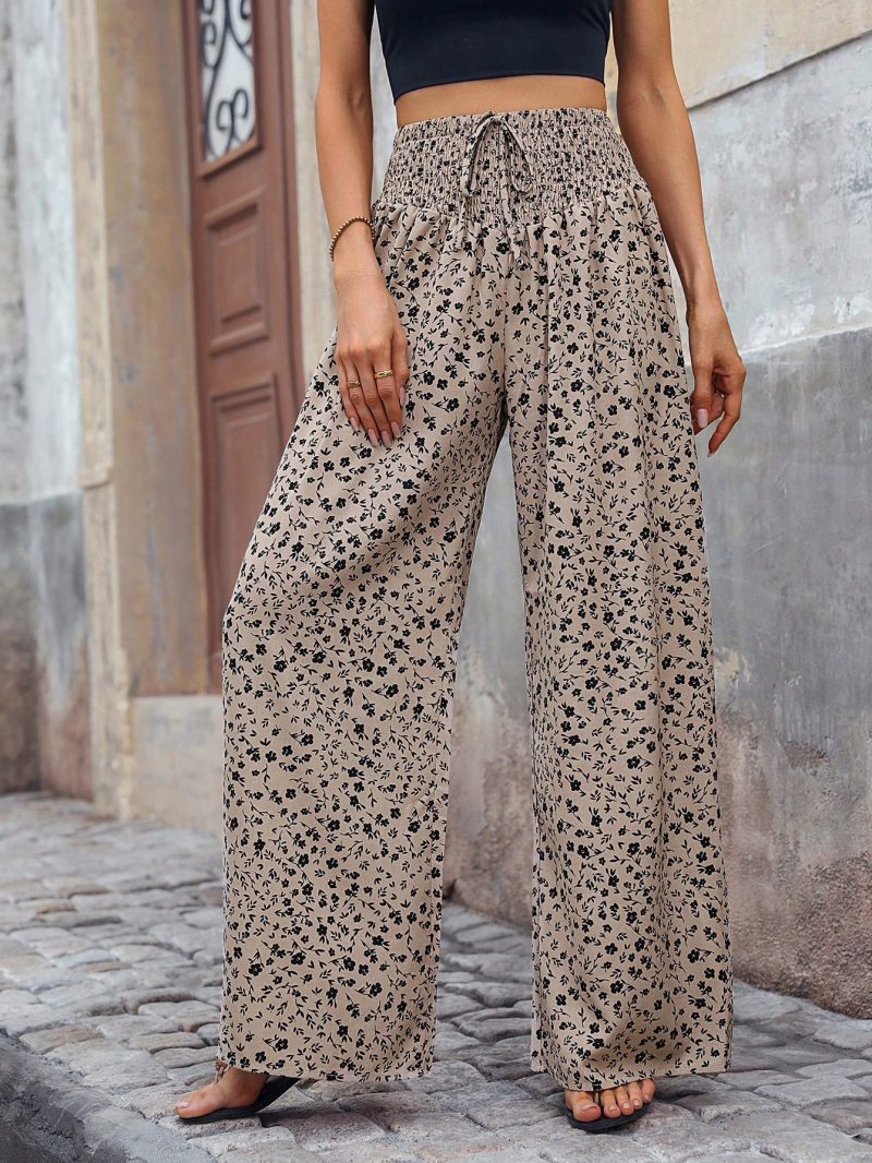 Women's Ditsy Floral Drawstring Waist Straight Leg Pants