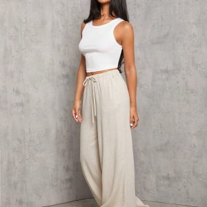 Apricot Woven Women's Wide-Leg Casual Trousers