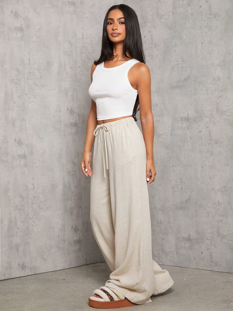 Apricot Woven Women's Wide-Leg Casual Trousers