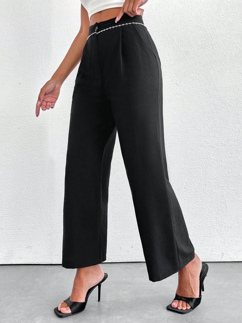 Women Pearl Belt Pleated Pants
