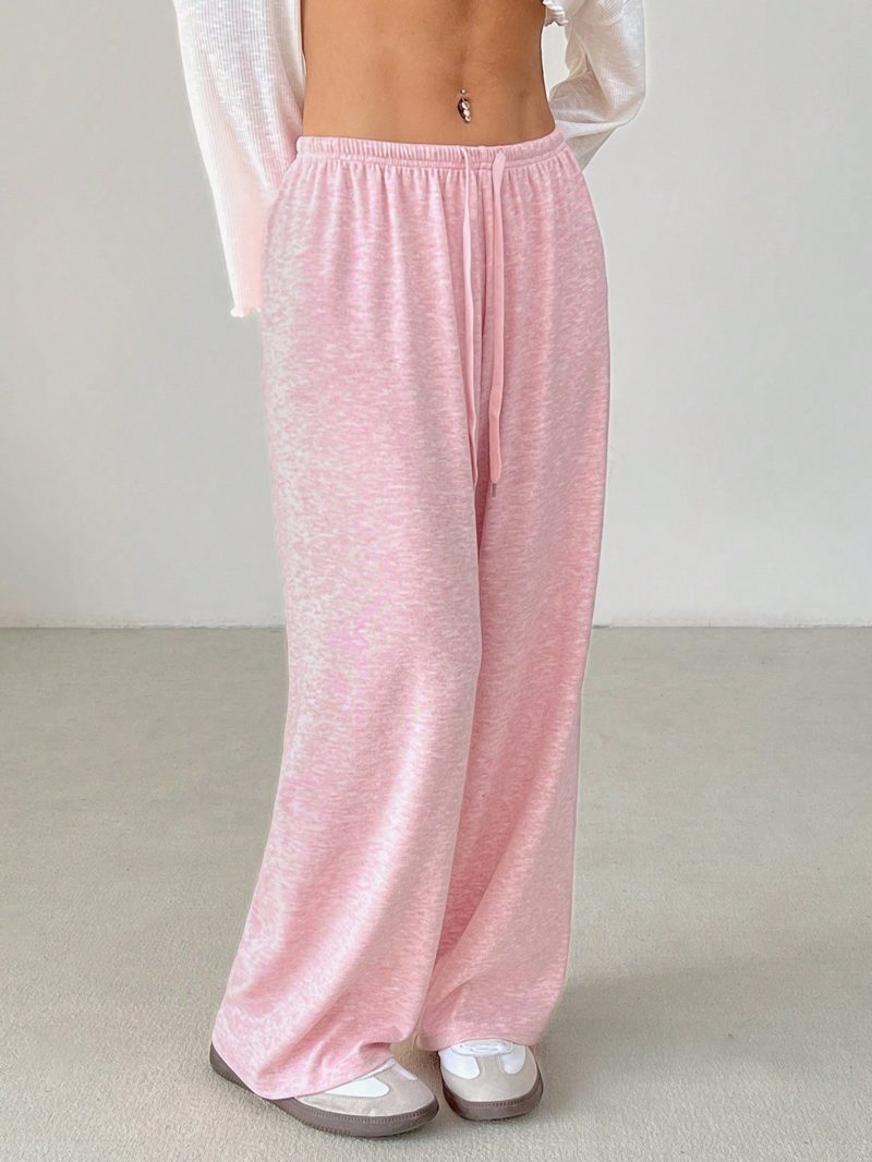 Women's Solid Color Drawstring Waist Soft Knit Loose Casual Pants, Fall/Winter , Baggy Pants