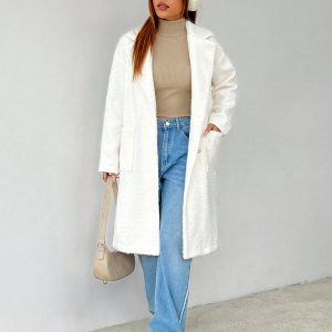 Women's Regular Fit Long Sleeve Lapel Neck Drop Shoulder Double Pocket Overcoat