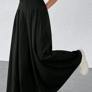 Solid Fold Pleated Wide Leg Pants