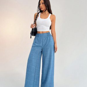 Women's Casual Vacation Waistband Blue Wide Leg Pants