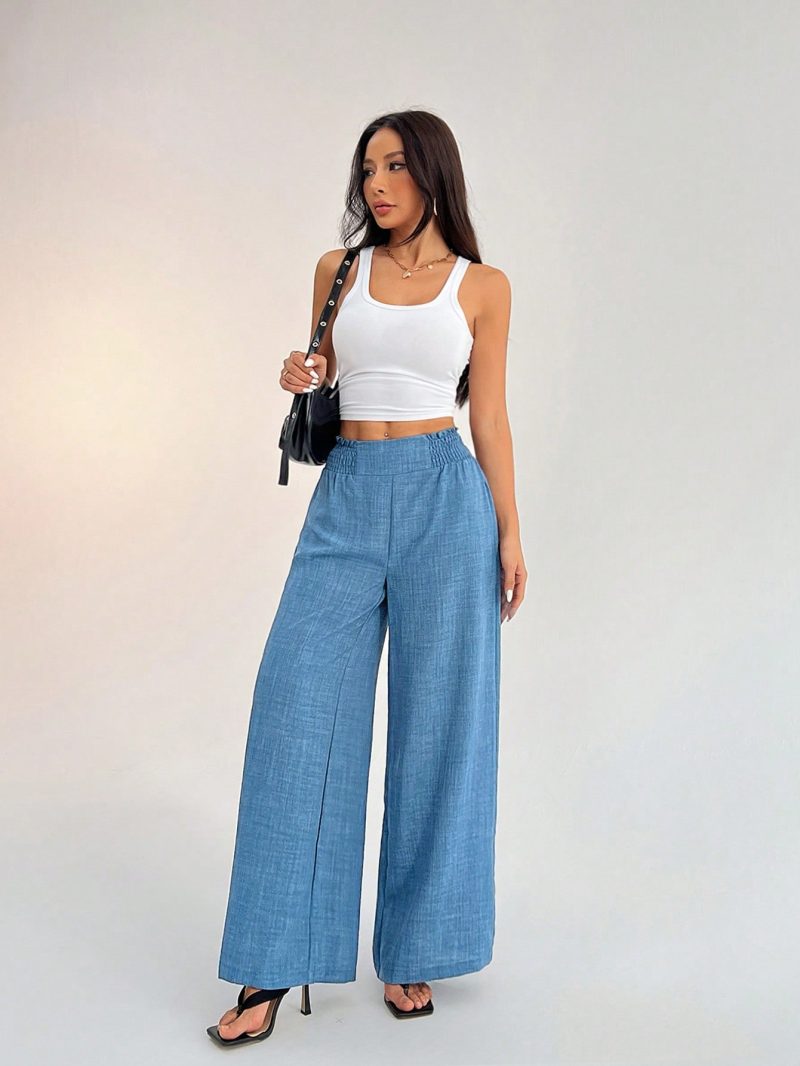Women's Casual Vacation Waistband Blue Wide Leg Pants
