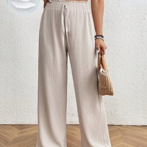 Women's Solid Color Casual Elastic Waist Flowy Pants