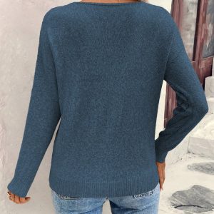 Women Casual V-Neck Hollow Texture Pullover Sweater