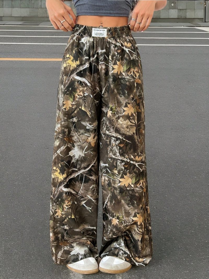 Fashionable Street Trend Camouflage Printed Low Waist Woven Women's Wide Leg Trousers