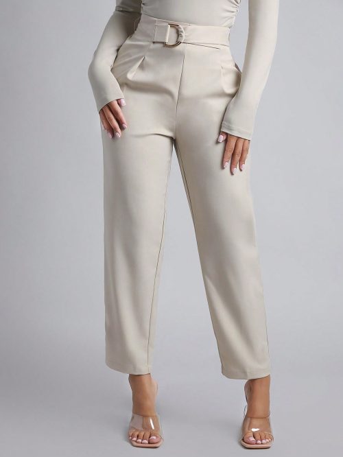 Spring Women Outfit Belted Straight Leg Pants