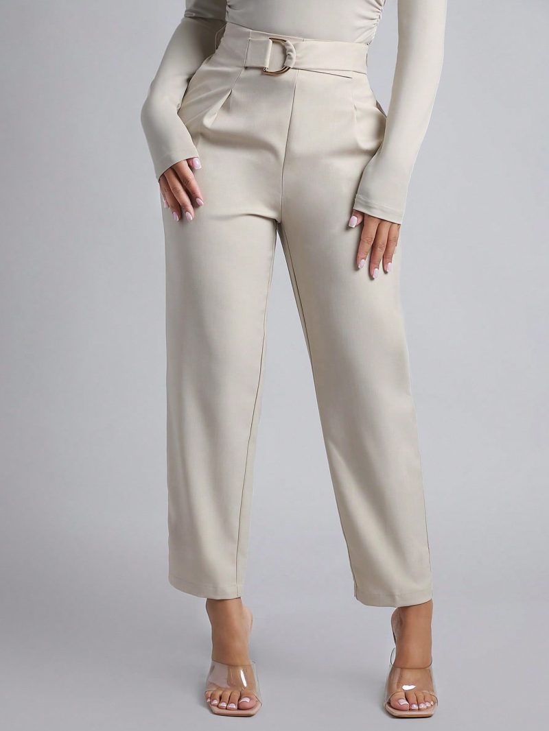Spring Women Outfit Belted Straight Leg Pants