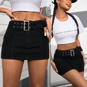 Summer Casual Fitted Mini Denim Skirt