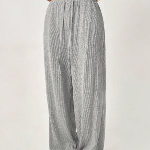 Striped Print Drawstring Waist Casual Straight Leg Pants