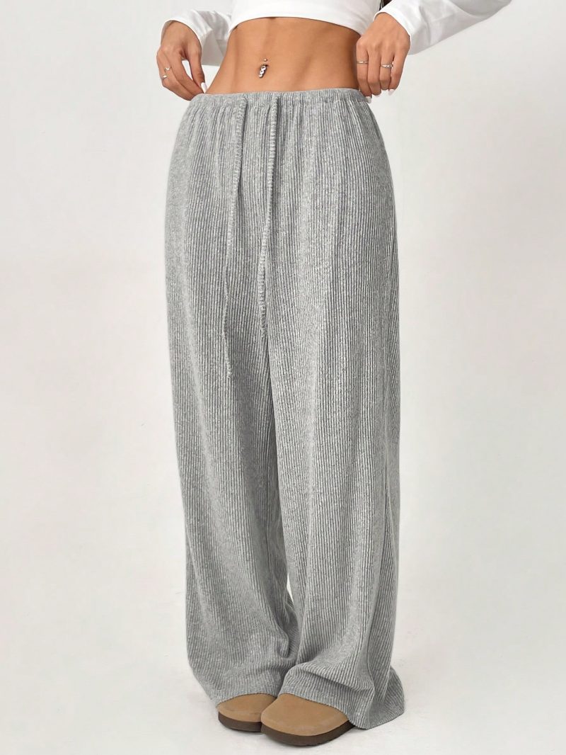 Striped Print Drawstring Waist Casual Straight Leg Pants