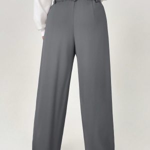 Spring Dress PantsHigh Waist Plicated Detail Wide Leg Suit Pants