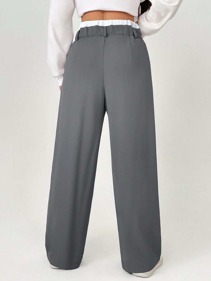Spring Dress PantsHigh Waist Plicated Detail Wide Leg Suit Pants