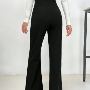 Women's Double Breasted Button Decoration Flared Pants
