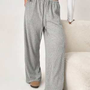 Striped Print Drawstring Waist Casual Straight Leg Pants