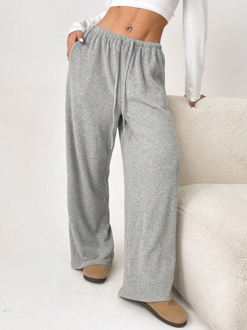 Striped Print Drawstring Waist Casual Straight Leg Pants
