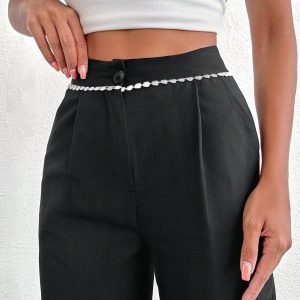 Women Pearl Belt Pleated Pants