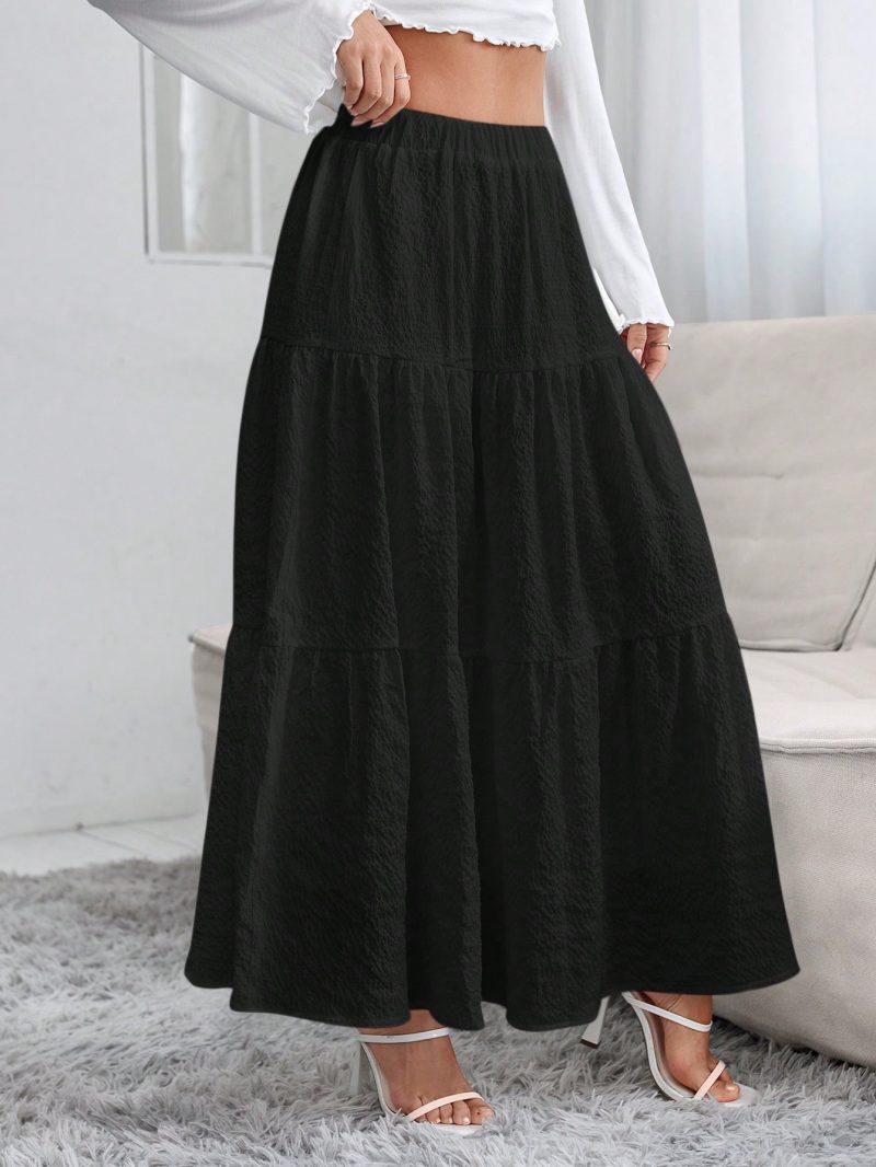 Women's Solid Color Ruffled Hem Casual Skirt