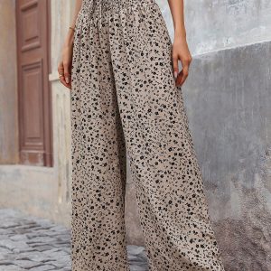 Women's Ditsy Floral Drawstring Waist Straight Leg Pants