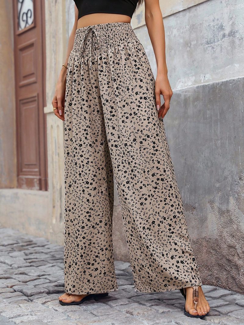 Women's Ditsy Floral Drawstring Waist Straight Leg Pants