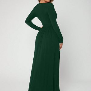 Plus Size Women's Plunging Deep-V Neck High Split Shoulder Pad Swing Dress