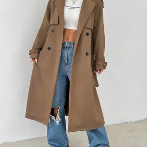 Brown Woven Women's Windbreaker Jacket Suitable For Autumn And Winter