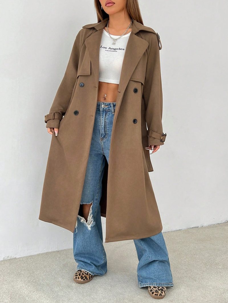 Brown Woven Women's Windbreaker Jacket Suitable For Autumn And Winter