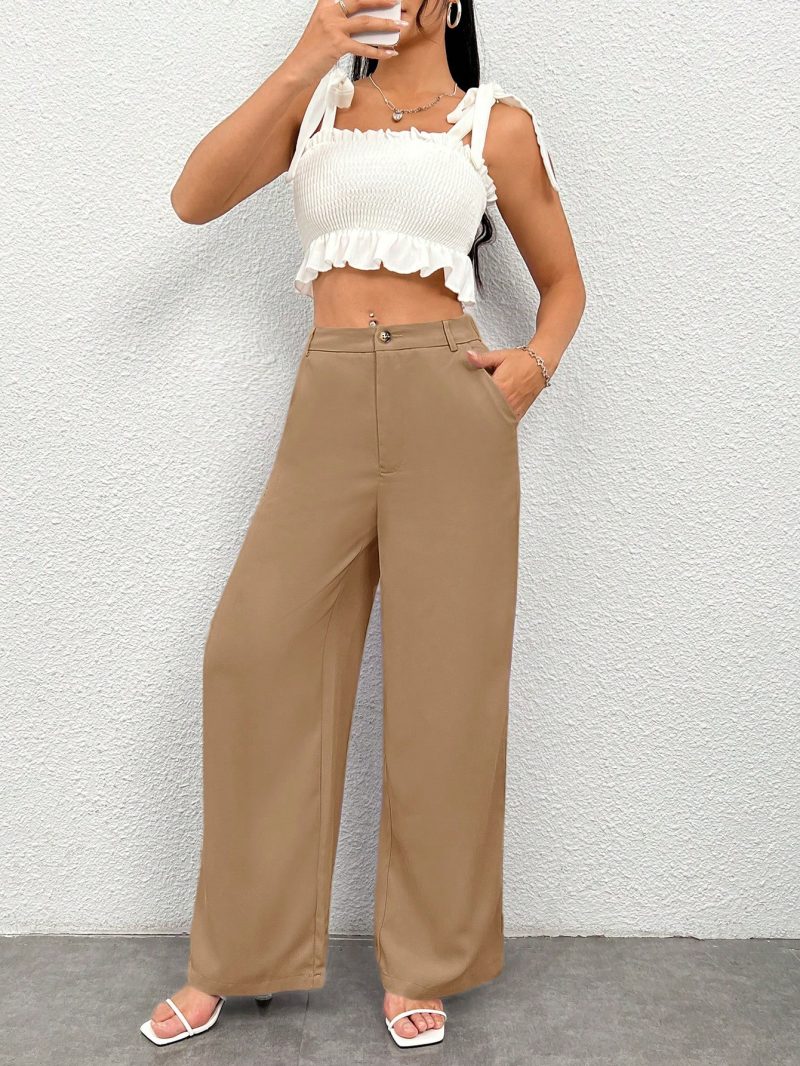 Women's Solid Color Pocket Wide Leg Loose Casual Pants