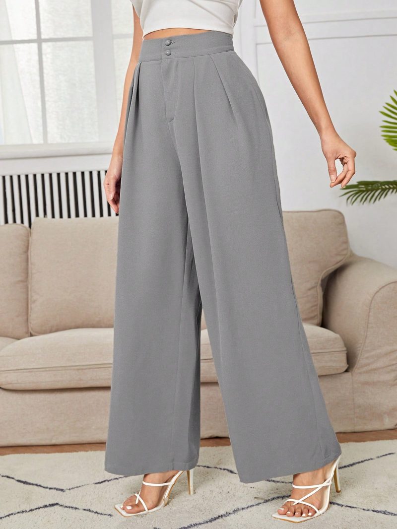 High Waist Plicated Wide Leg Black Dress Pants