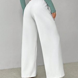 Soft White Knitted Home Pants, Loose Pant