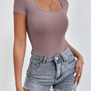 Rib-knit Scoop Neck Bodysuit