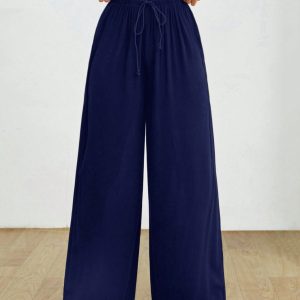 Drawstring Waist Solid Summer Pants
