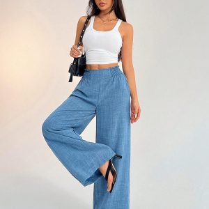 Women's Casual Vacation Waistband Blue Wide Leg Pants