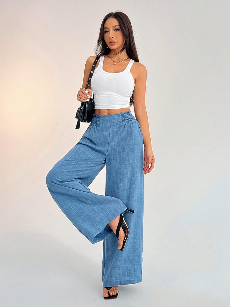 Women's Casual Vacation Waistband Blue Wide Leg Pants
