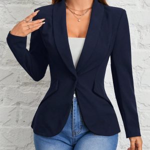 Autumn And Winter Wear Suitable For Commuting. Green Fruit Collar Single-Button Black Suit Jacket